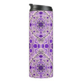 Bouteilles Isothermes Carreaux floraux en violet et coton bonbon rose (Tourné sur la droite)