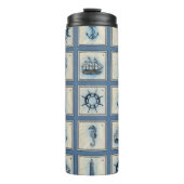 Bouteilles Isothermes Carreaux marins | Blue Lighthouse Ancre Ship Wheel (Devant)