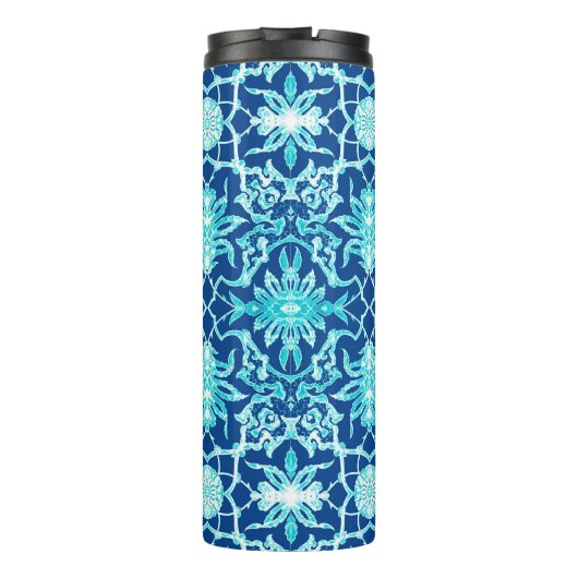 Bouteilles Isothermes Carrelage chinois Art Nouveau, bleu et turquoise (Dos)