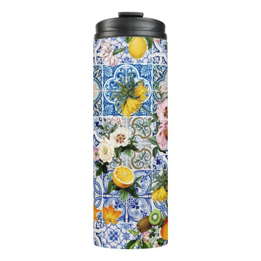 Bouteilles Isothermes Carrelage de style sicilien avec fleurs et citron (Devant)