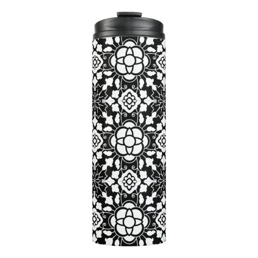 Bouteilles Isothermes Carrelage marocain floral, noir et blanc (Devant)