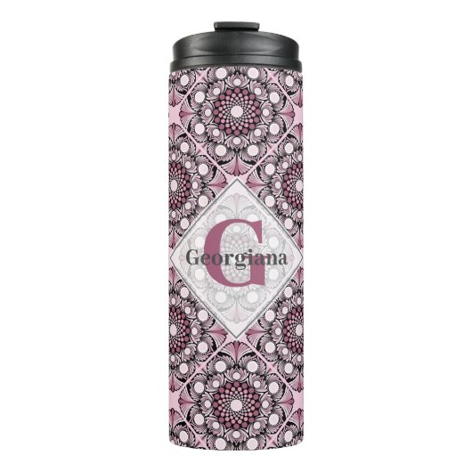 Bouteilles Isothermes Carrelage monogramme Rose de cerise en fleurs Mand (Devant)