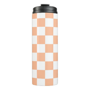 Bouteilles Isothermes Carrés à carreaux pêche orange blanc géométrique
