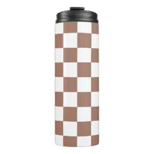 Bouteilles Isothermes Carrés à damier marron moka blanc géométrique rétr