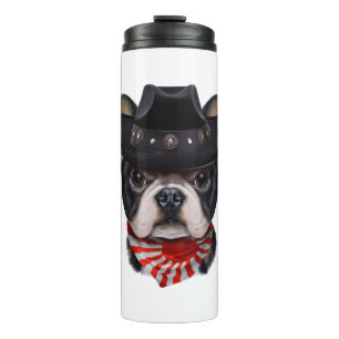 Bouteilles Isothermes Casquette de cowboy et Drapeau Français Bulldog po