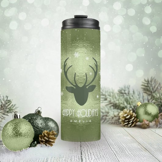 Bouteilles Isothermes Cerfs Antlers Silhouette & Snowflakes Green ID861