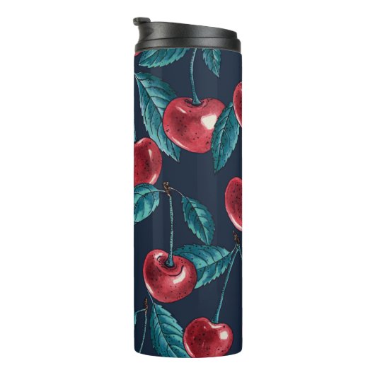 Bouteilles Isothermes Cerises rouges sur bleu foncé (Tourné sur la droite)