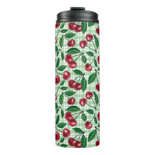 Bouteilles Isothermes Cerises rouges sur en vichy vert clair