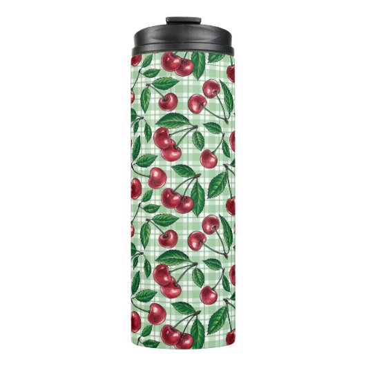 Bouteilles Isothermes Cerises rouges sur en vichy vert clair (Devant)