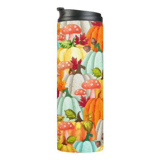 Bouteilles Isothermes Champignons Citrouille Et Feuilles D'Automne (Tourné sur la droite)