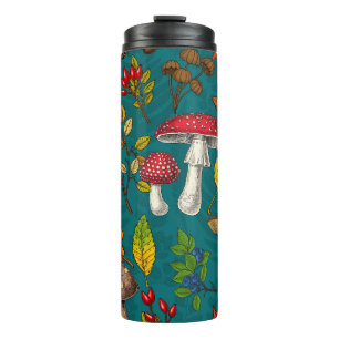 Bouteilles Isothermes Champignons d'automne, feuilles, noix et baies sur