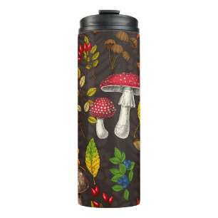 Bouteilles Isothermes Champignons d'automne, feuilles, noix et baies sur