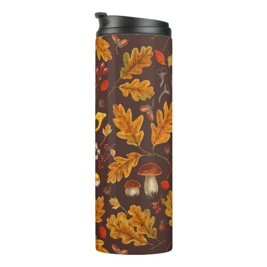 Bouteilles Isothermes Champignons forestiers et flore d'automne sur brun (Tourné sur la droite)