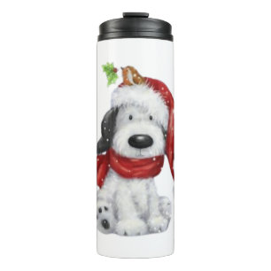 Bouteilles Isothermes Charmant chien de Noël avec chapeau de Père Noël &