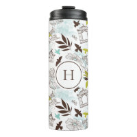 Chartreuse Bleue Oiseaux Motif Floral Monogramme
