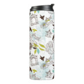 Bouteilles Isothermes Chartreuse Bleue Oiseaux Motif Floral Monogramme (Tourné sur la gauche)