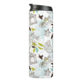 Bouteilles Isothermes Chartreuse Bleue Oiseaux Motif Floral Monogramme (Tourné sur la droite)