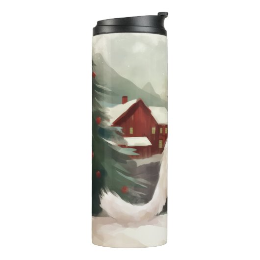 Bouteilles Isothermes Chat Angora turc en Noël de neige (Tourné sur la gauche)