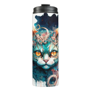 Bouteilles Isothermes Chat aquarelle en style steampunk