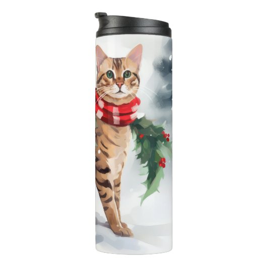 Bouteilles Isothermes Chat Bengal dans Noël enneigé  (Tourné sur la droite)