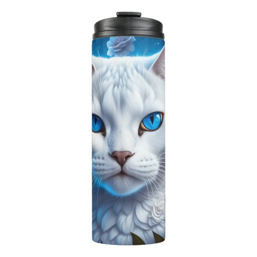 Bouteilles Isothermes Chat blanc aux yeux bleu clair Floral (Devant)