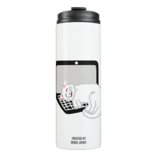 Bouteilles Isothermes Chat Blanc Dormir Sur Le Parleur Thermique Ordinat