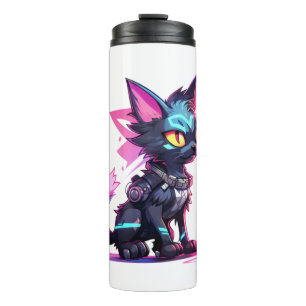 Bouteilles Isothermes Chat Cyberpunk en Neon Couleurs 4