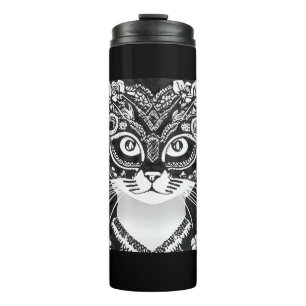 Bouteilles Isothermes Chat dans un Masque Mardi Gras noir et blanc