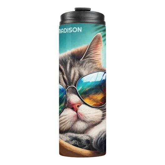 Bouteilles Isothermes Chat de vacances de nom personnalisé (Devant)