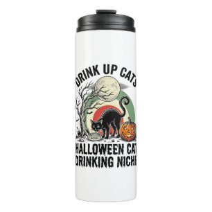 Bouteilles Isothermes Chat d'Halloween buvant Vintage Moon Party Shirt_1