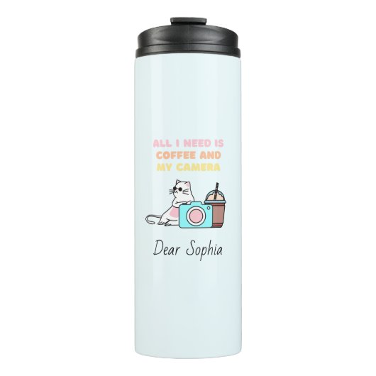 Bouteilles Isothermes Chat en lunettes de soleil&Caméra&Café (Devant)
