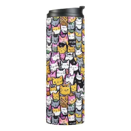 Bouteilles Isothermes Chat face doodé motif imprimé félin chatons chaton (Tourné sur la gauche)