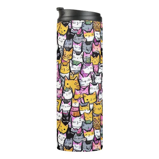 Bouteilles Isothermes Chat face doodé motif imprimé félin chatons chaton (Tourné sur la droite)