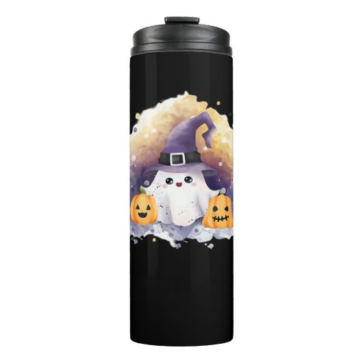 Bouteilles Isothermes Chat Fantôme mignon avec Citrouilles - Kawaii Hall (Devant)