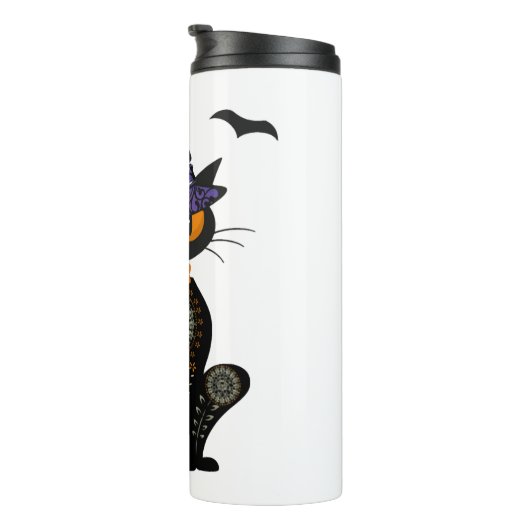 Bouteilles Isothermes Chat Noir Avec Chemise Halloween Jack-o'-lantern (Tourné sur la droite)