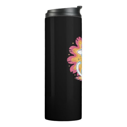 Bouteilles Isothermes Chat noir avec fleur psychédélique T-Shir surdimen (Tourné sur la gauche)