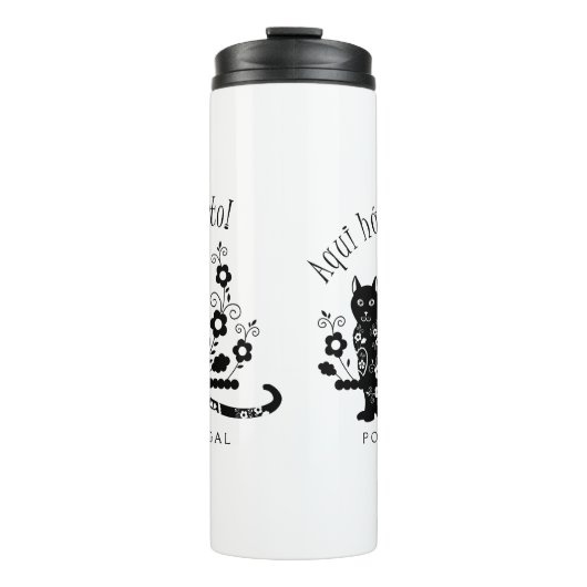 Bouteilles Isothermes Chat noir avec fleurs et expression portugaise (Devant)