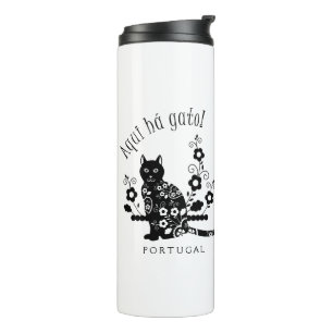 Bouteilles Isothermes Chat noir avec fleurs et expression portugaise