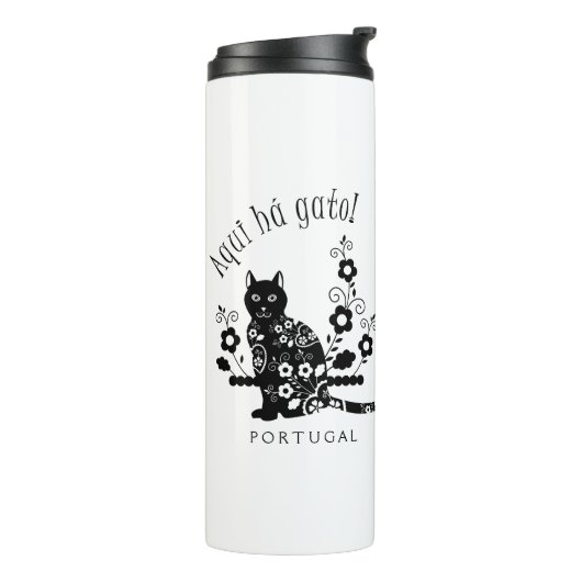 Bouteilles Isothermes Chat noir avec fleurs et expression portugaise (Tourné sur la gauche)