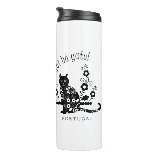 Bouteilles Isothermes Chat noir avec fleurs et expression portugaise (Tourné sur la droite)