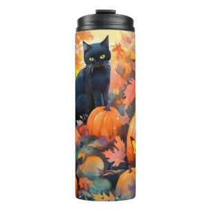 Bouteilles Isothermes Chat noir d'Halloween avec citrouilles effrayant