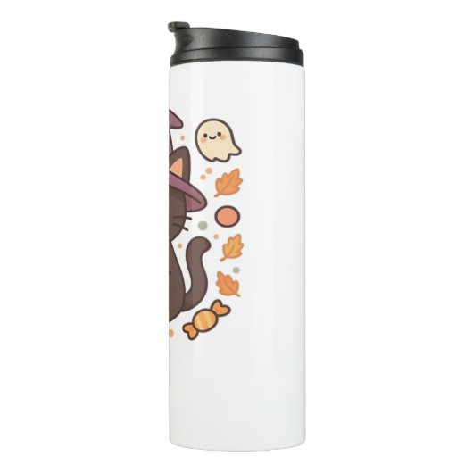 Bouteilles Isothermes Chat noir mignon avec Casquette sorcier - Kawaii H (Tourné sur la droite)