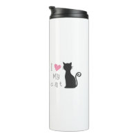 Chat noir mignon personnalisé avec beau coeur rose