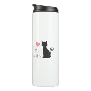 Bouteilles Isothermes Chat noir mignon personnalisé avec beau coeur rose