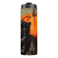 Chat noir vintage d'Halloween et Citrouilles