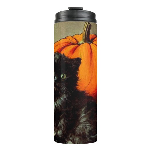 Bouteilles Isothermes Chat noir vintage d'Halloween et Citrouilles (Devant)