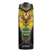 Bouteilles Isothermes Chat noir Vitrail Yoga jaune (Devant)