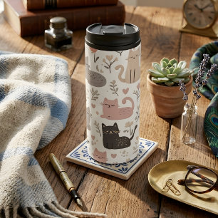 Bouteilles Isothermes Chat pastel mignon et motif floral