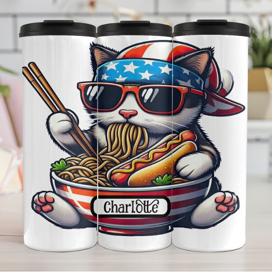 Bouteilles Isothermes Chat patriotique : Ramen, Fête du chien chaud