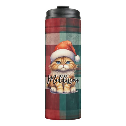 Bouteilles Isothermes Chat Père Noël Plaid De Noël Avec Nom (Devant)